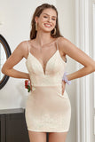 Sheath Spaghetti Straps Apricot Sequin Graduation Dress