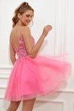 Fuchsia Spaghetti Straps A-Line Backless Short Graduation Dress