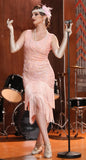 Blush Sequins 1920s Flapper Gatsby Dress with Fringes