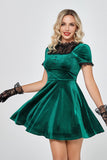 Dark Green Short Velvet Party Dresses with Lace