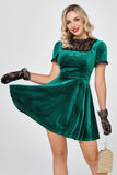 Dark Green Short Velvet Party Dresses with Lace