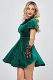 Dark Green Short Velvet Party Dresses with Lace