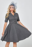 Grey Plaid Half Sleeves Vintage 1950s Dress