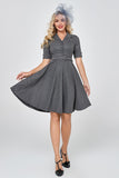 Grey Plaid Half Sleeves Vintage 1950s Dress
