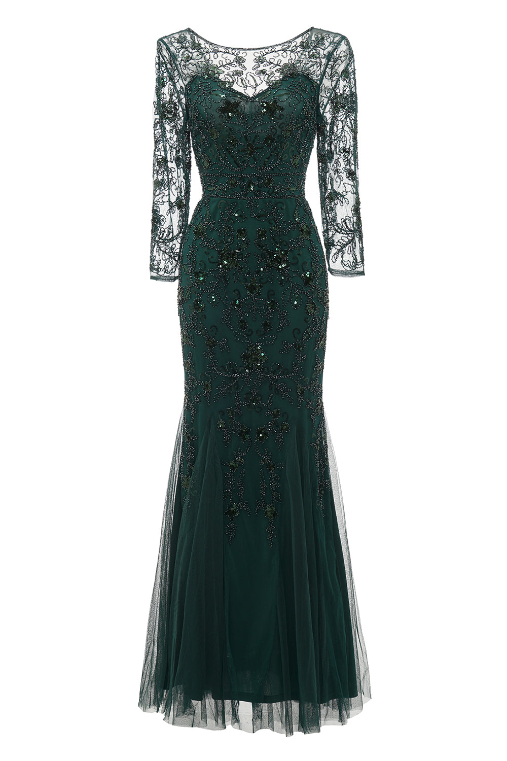 Dark Green Long Sleeves Beading Mother of Bride Dress