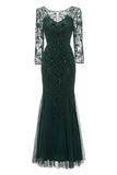 Dark Green Long Sleeves Beading Mother of Bride Dress