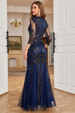 Navy Sequin Long Sleeves Mother of The Bride Dress