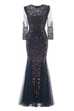 Navy Sequin Long Sleeves Mother of The Bride Dress