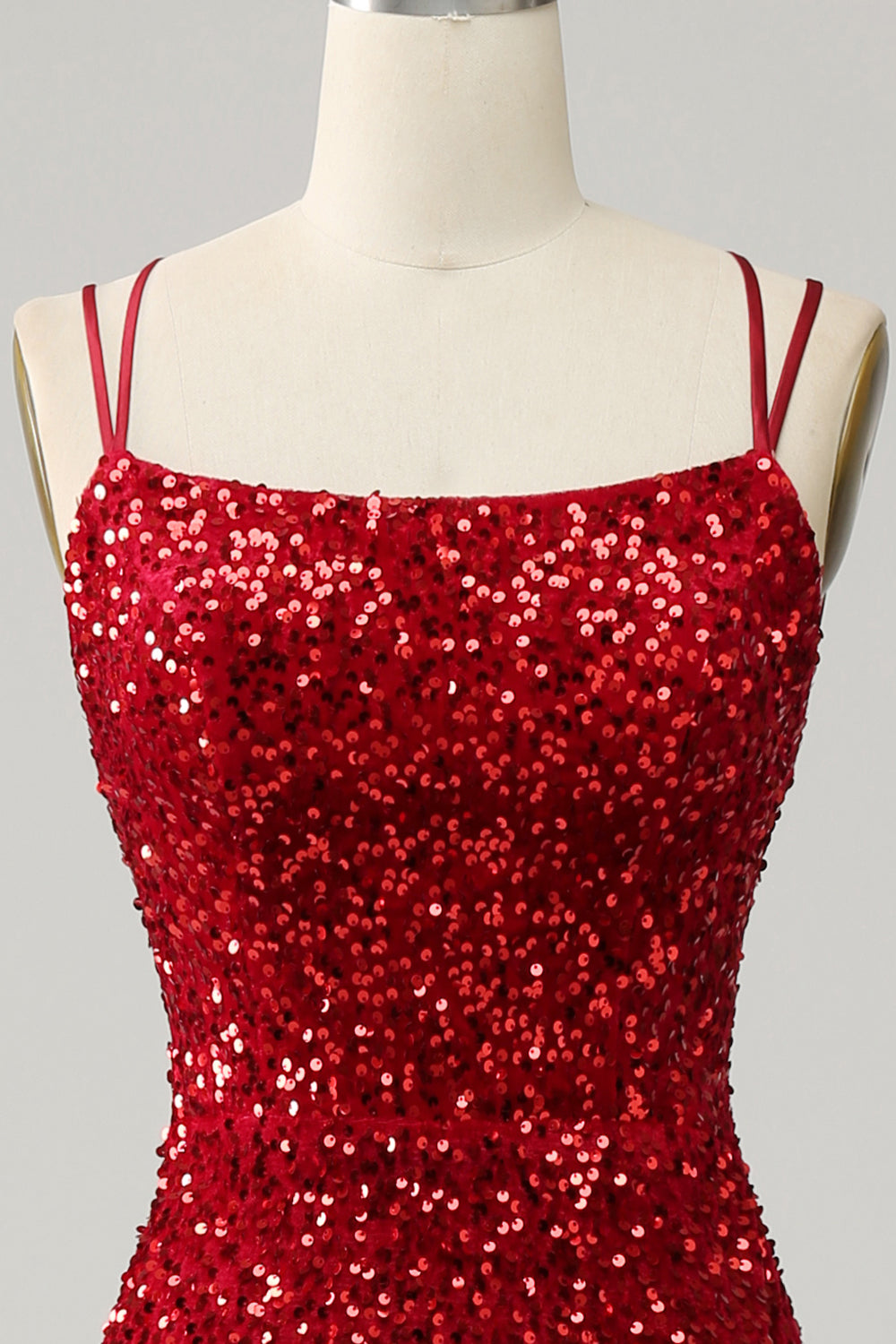 Red Sparkly Mermaid Backless Long Sequined Prom Dress