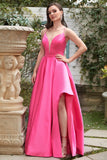 Fuchsia Halter A-Line Prom Dress