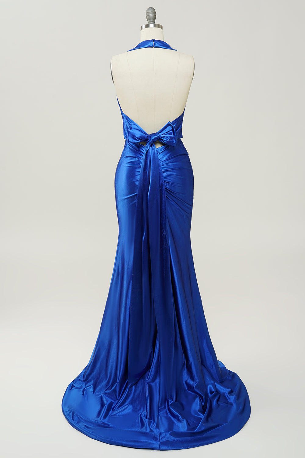 Royal Blue Halter Lace Up Backless Prom Dress