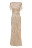 Sheath V Neck Light Khaki Mother of the Bride Dress with Beading