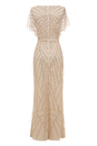 Sheath V Neck Light Khaki Mother of the Bride Dress with Beading