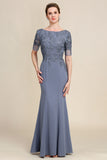 Grey Chiffon Appliques Mother of the Bride Dress