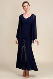 Navy Two Piece Sparkly Beaded Mother of the Bride Dress