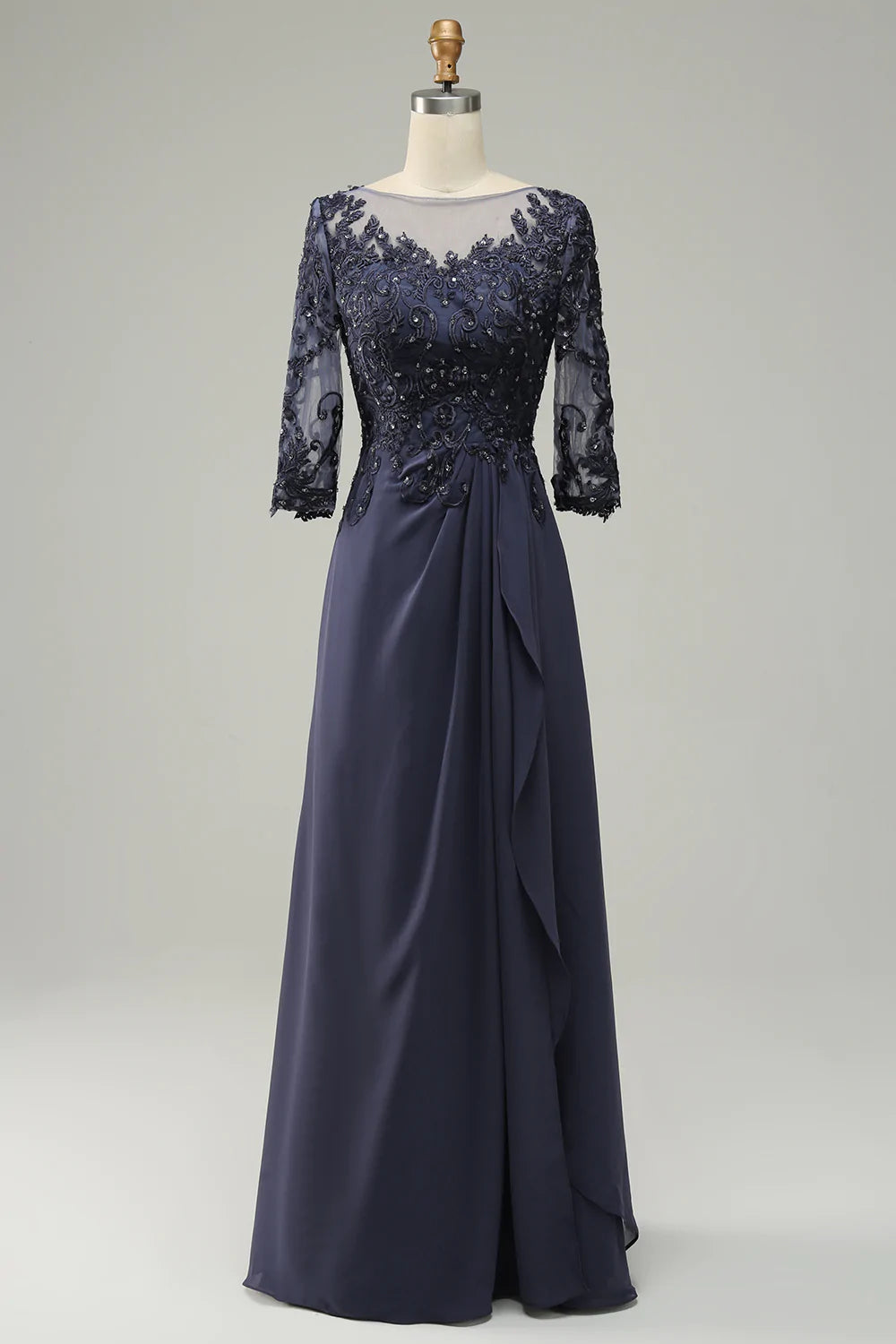Long Sleeves Blue Mother of the Bride Dress with Appliques