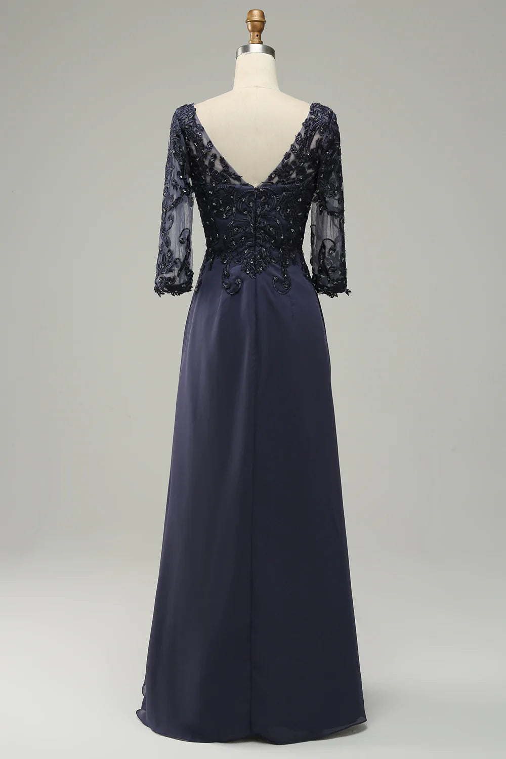 Long Sleeves Blue Mother of the Bride Dress with Appliques