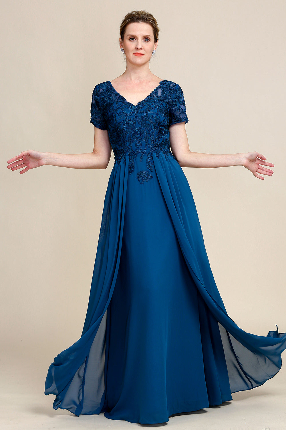Blue A Line Mother of the Bride Dress with Appliques