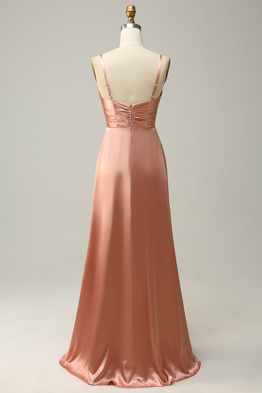Blush Spaghetti Straps A Line Bridesmaid Dress With Slit