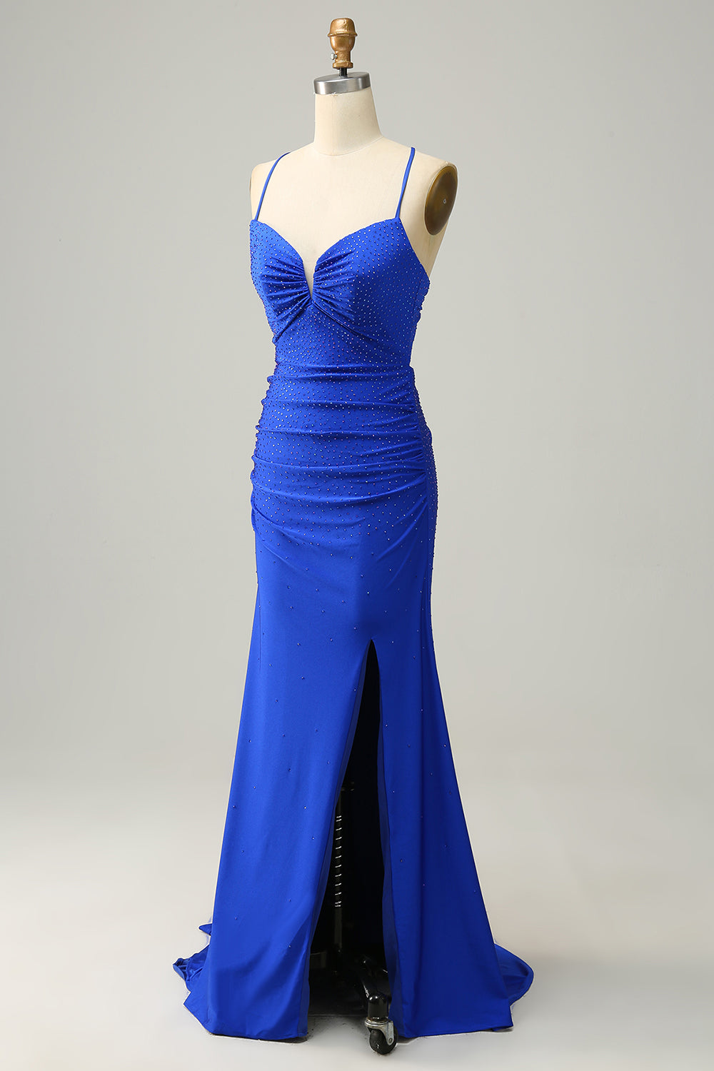 Mermaid Spaghetti Straps Royal Blue Long Prom Dress with Beading