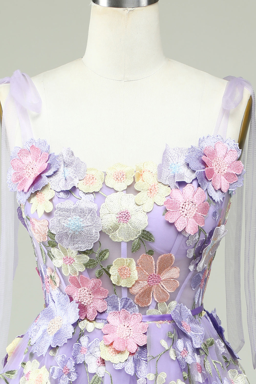A Line Spaghetti Straps Purple Corset Graduation Dress with 3D Flowers