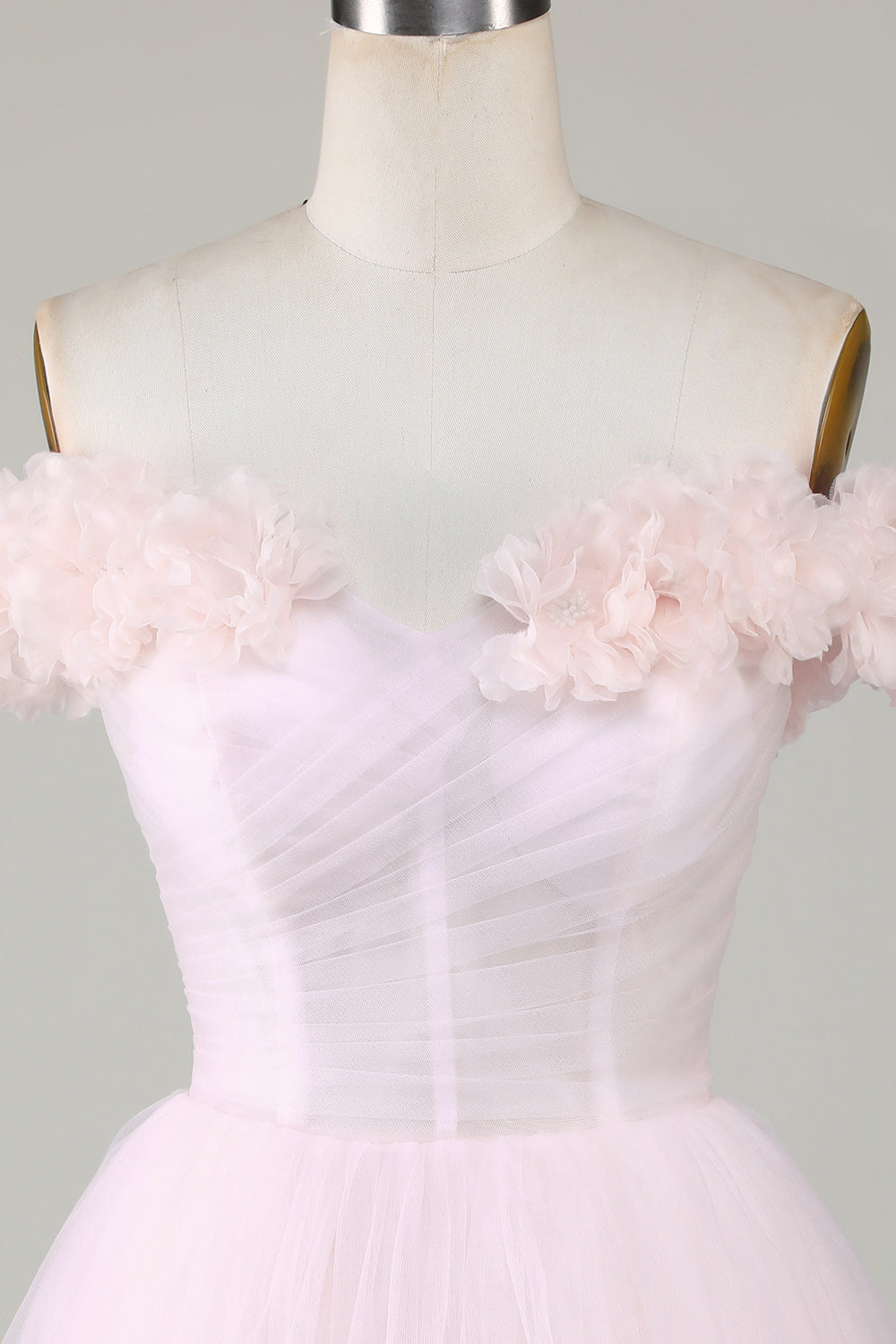 Cute A Line Off the Shoulder Pink Short Graduation Dress with Flowers