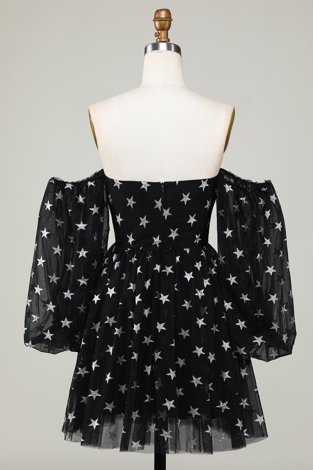 A Line Off the Shoulder Black Stars Short Graduation Dress