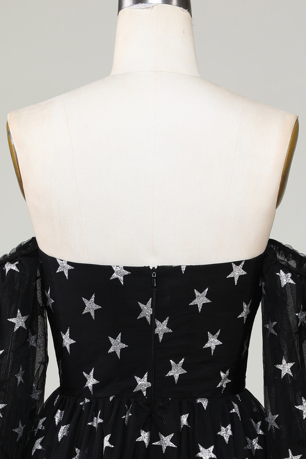 A Line Off the Shoulder Black Stars Short Graduation Dress