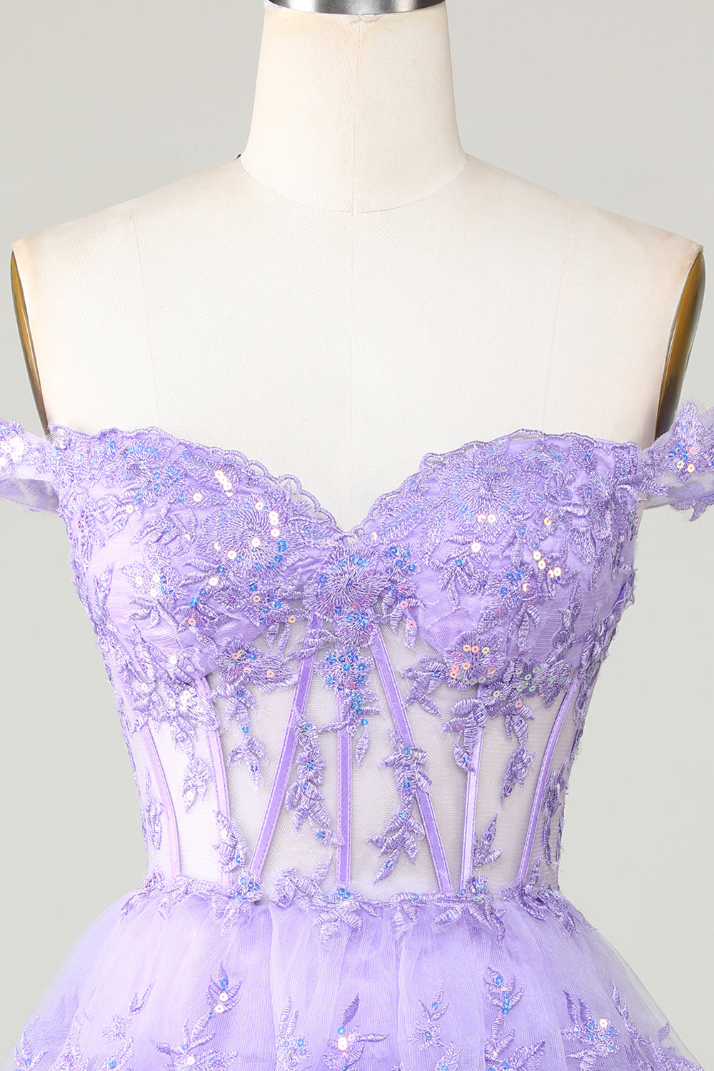 Princess A Line Purple Corset Tiered Short Graduation Dress with Lace