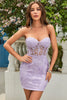 Load image into Gallery viewer, Sheath Sweetheart Purple Short Graduation Dress with Appliques