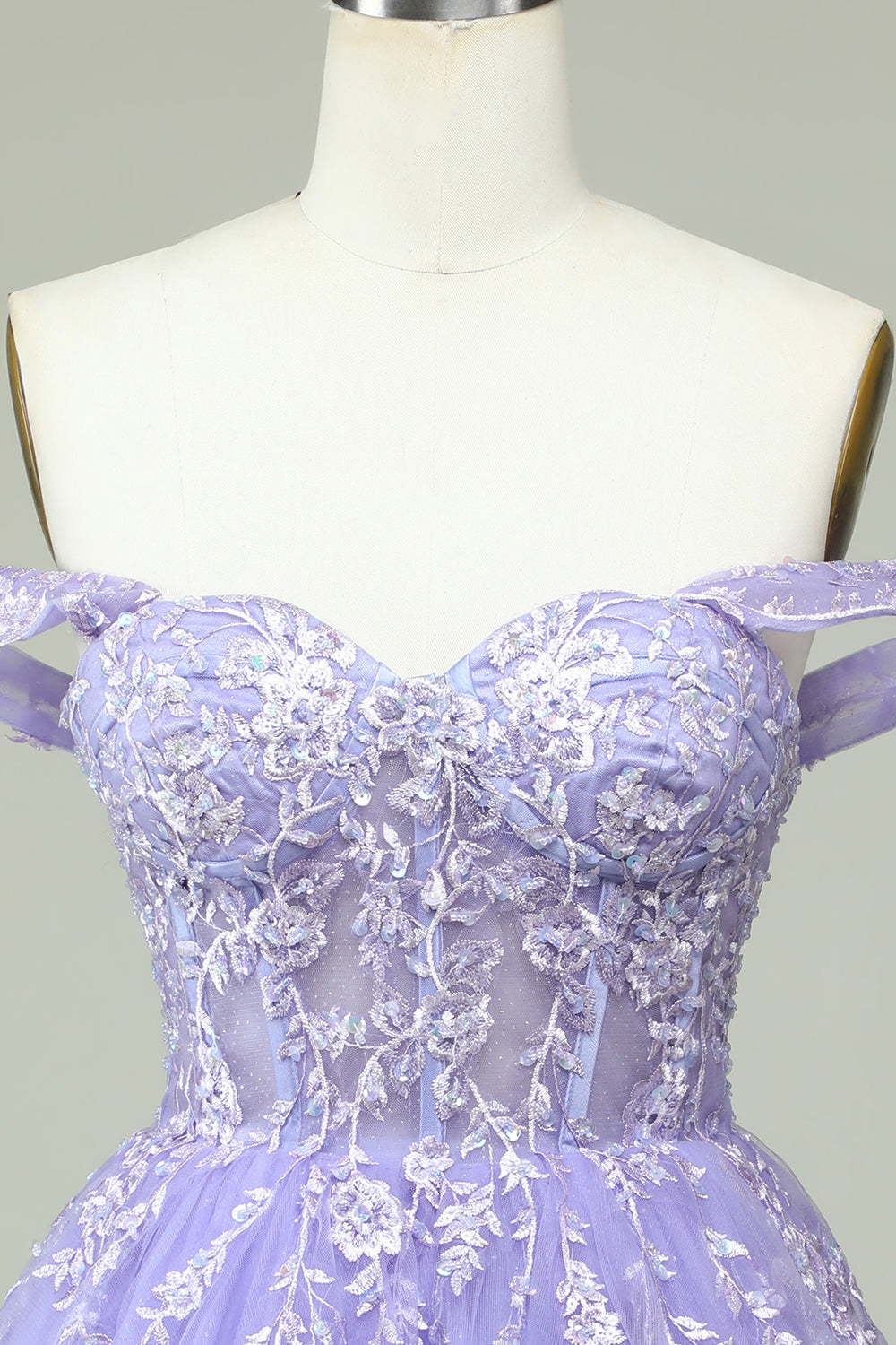 A Line Off the Shoulder Lilac Corset Graduation Dress with Appliques