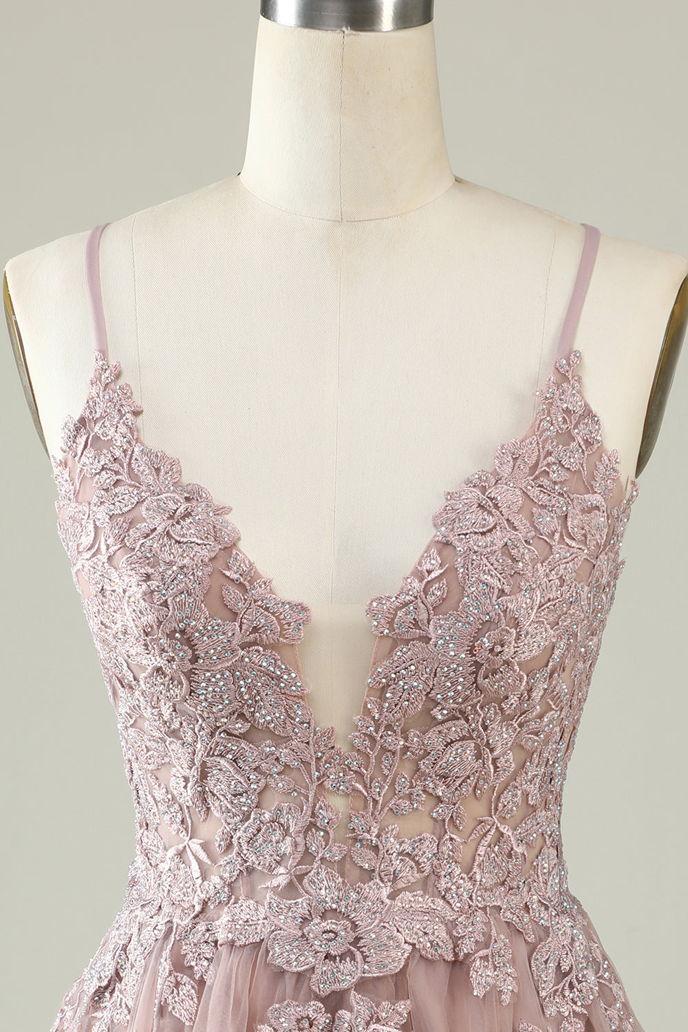 A Line Spaghetti Straps Blush Short Graduation Dress with Appliques