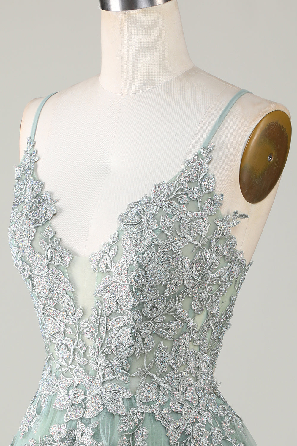 Stylish A Line Spaghetti Straps Green Short Graduation Dress with Appliques