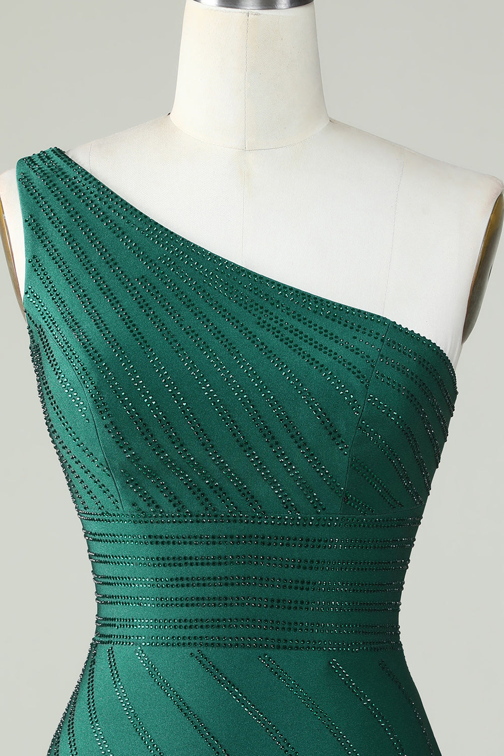 Sheath One Shoulder Dark Green Short Graduation Dress with Beading