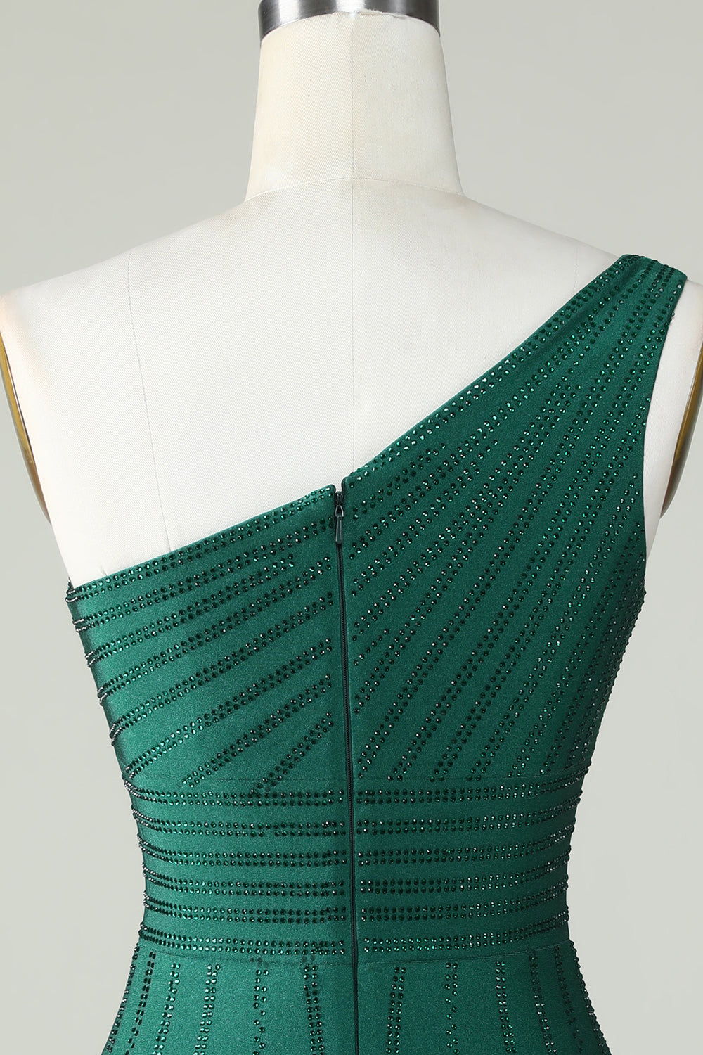 Sheath One Shoulder Dark Green Short Graduation Dress with Beading