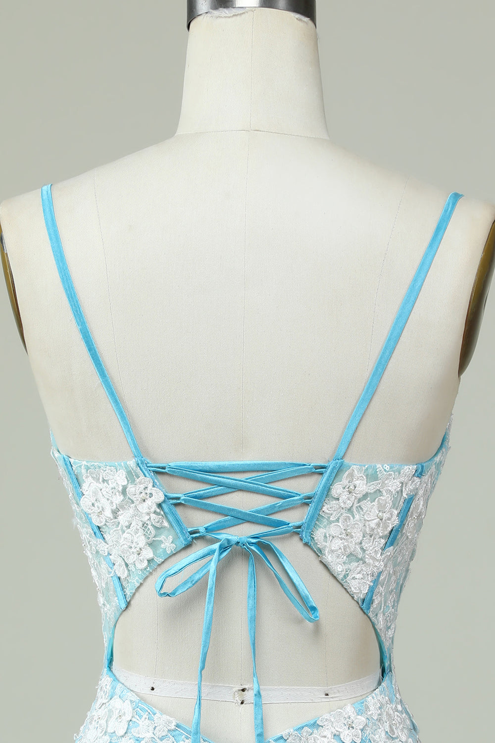 Sheath Spaghetti Straps Light Blue Short Graduation Dress with Appliques