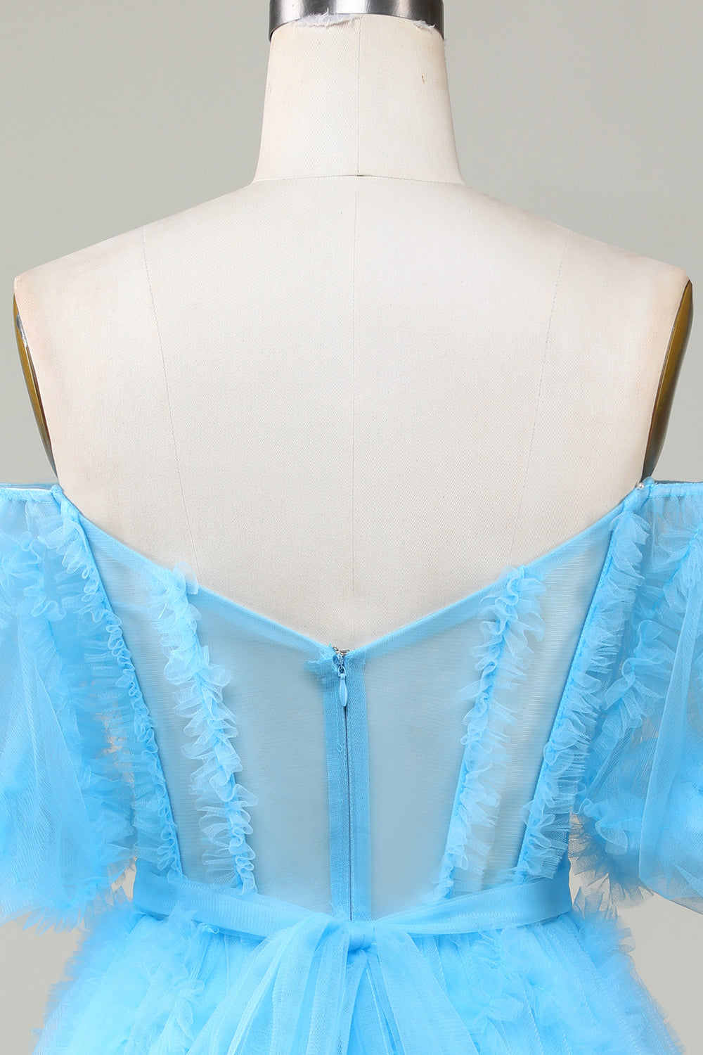 Cute A line Blue Tulle Off The Shoulder Short Graduation Dress
