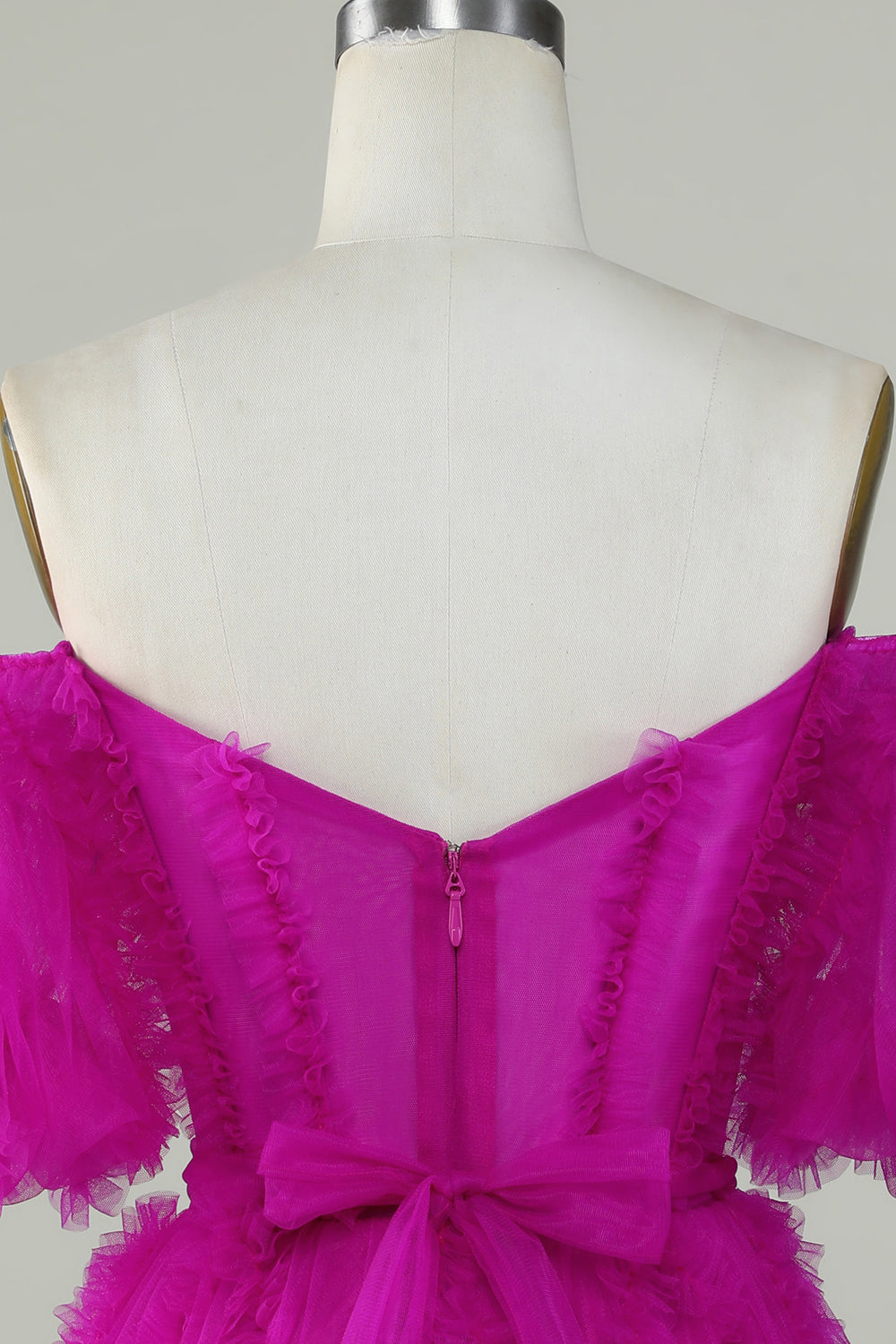 Stylish A Line Off the Shoulder Fuchsia Tulle Corset Graduation Dress