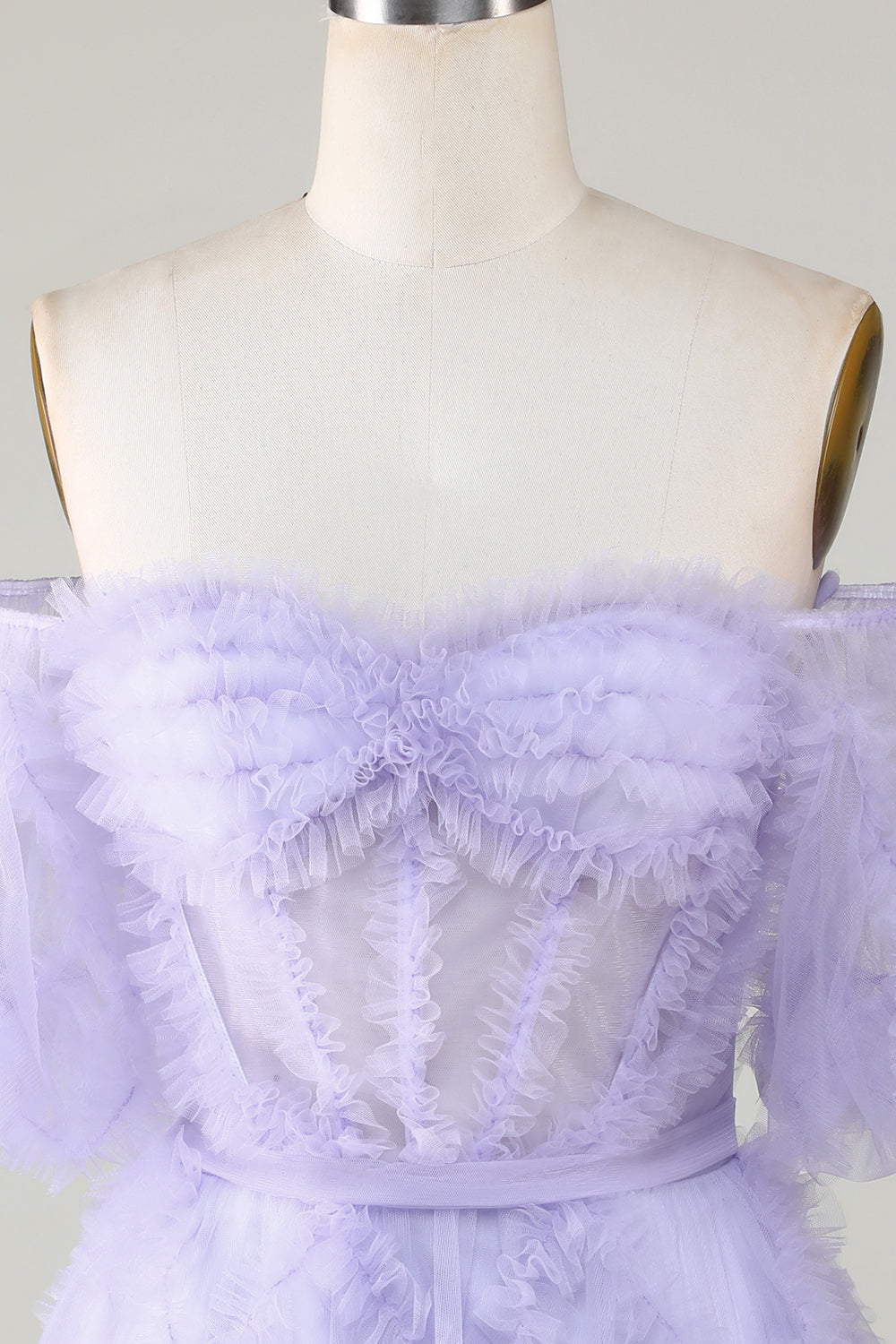 Stylish A Line Off the Shoulder Purple Tulle Corset Graduation Dress
