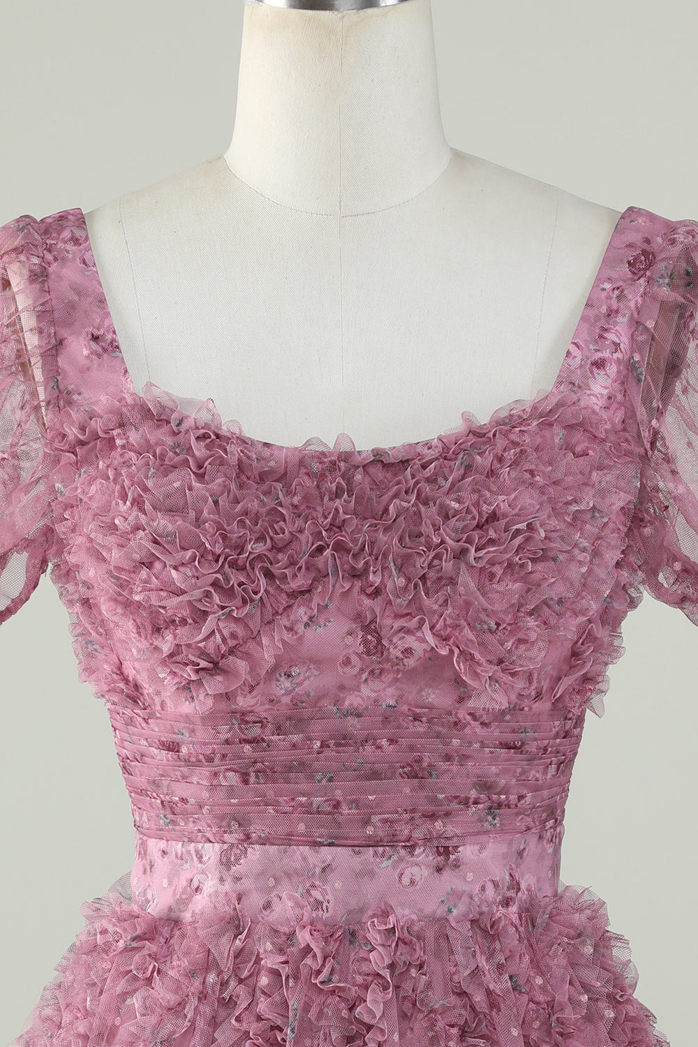 Gorgeous A Line Floral Dusty Rose Graduation Dress with Ruffles