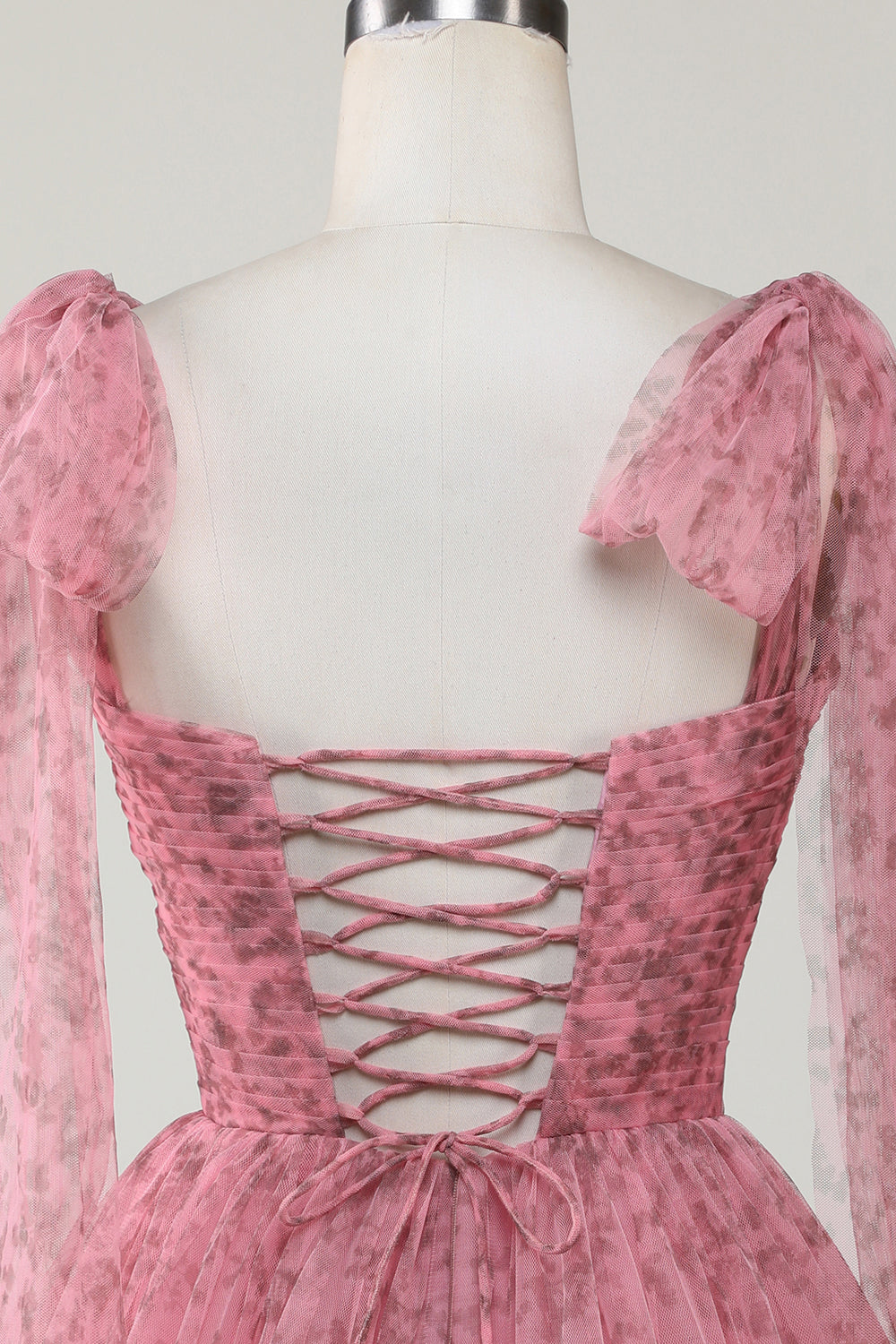 Blush Printed A-Line Short Tulle Graduation Dress