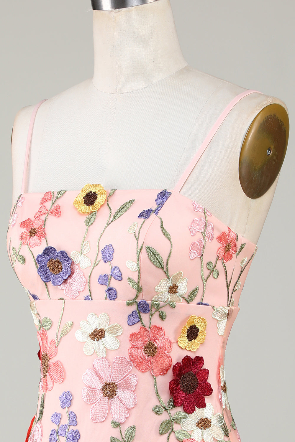 Sheath Spaghetti Straps Blush Graduation Dress with 3D Flowers