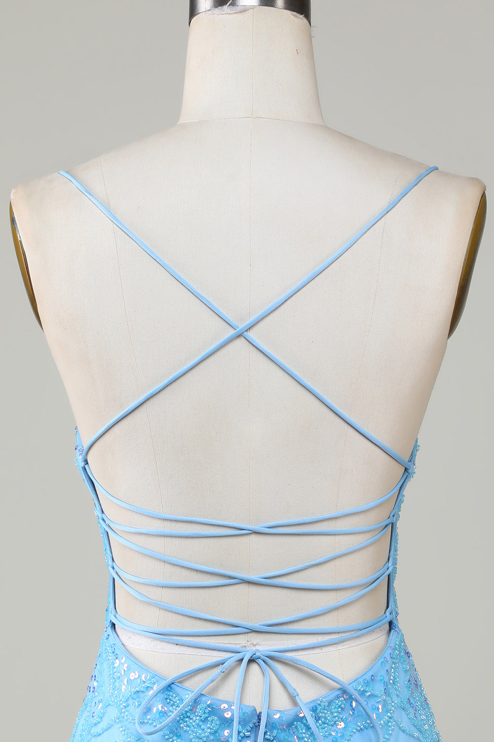 Sparkly Blue Beaded Tight Short Graduation Dress