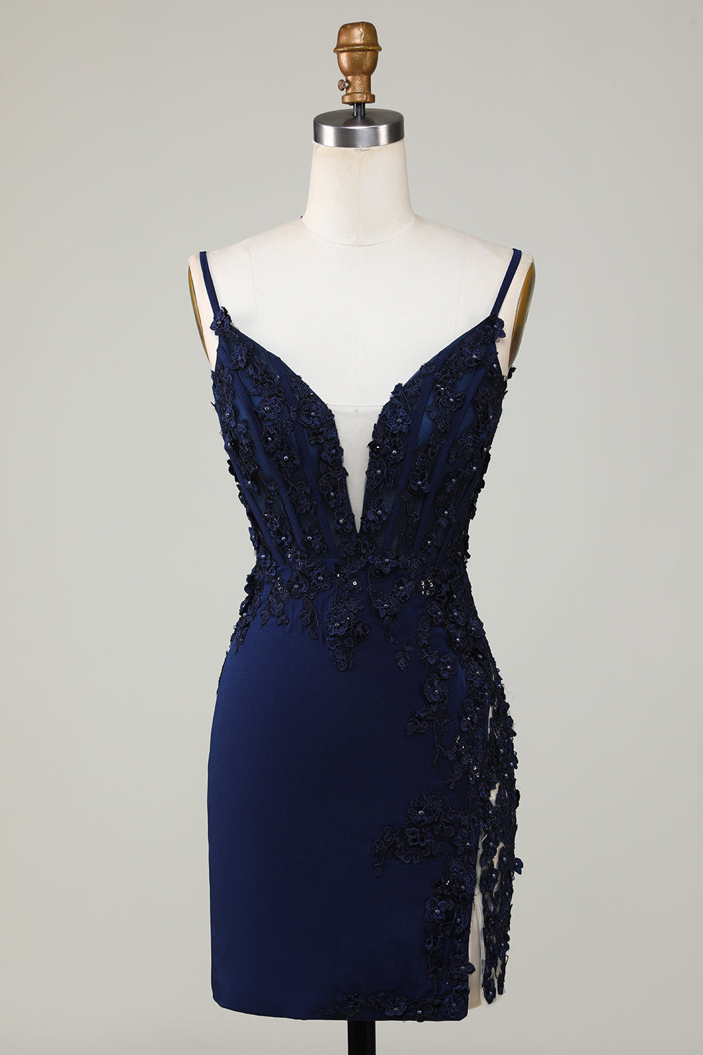 Sparkly Navy Corset Tight Short Graduation Dress with Lace