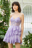 Sparkly Spaghetti Straps Sequins Purple Short Graduation Dress