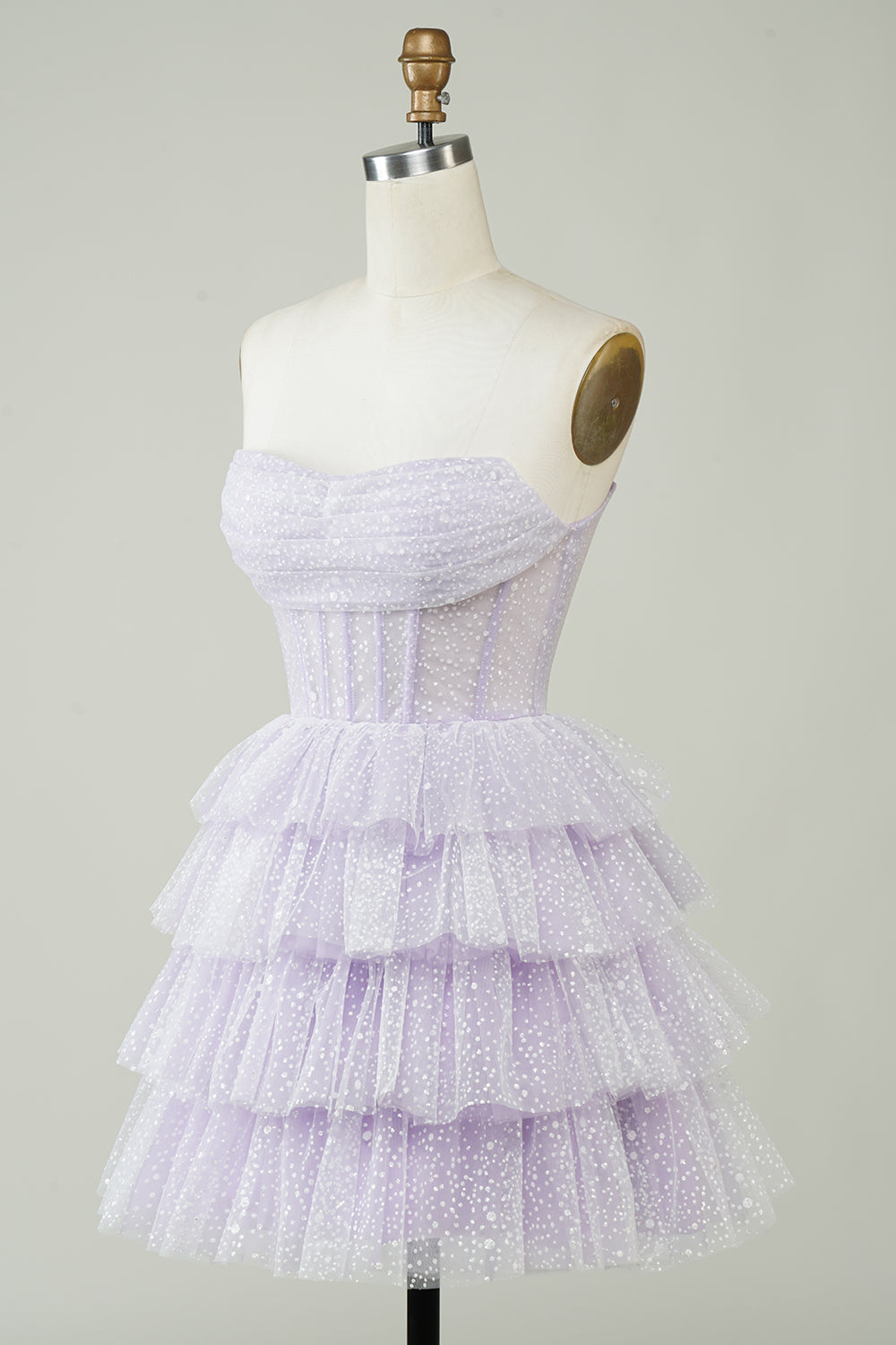 Sparkly Purple Corset Tiered Cute Homecoming Dress