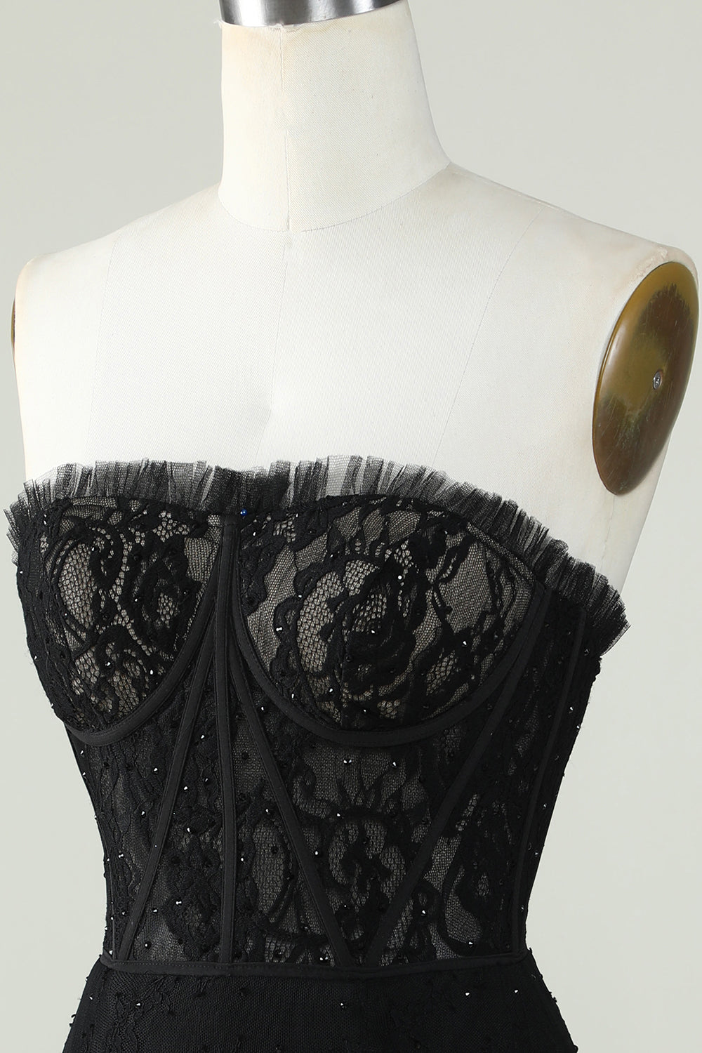 Strapless Black Graduation Dress with Beading