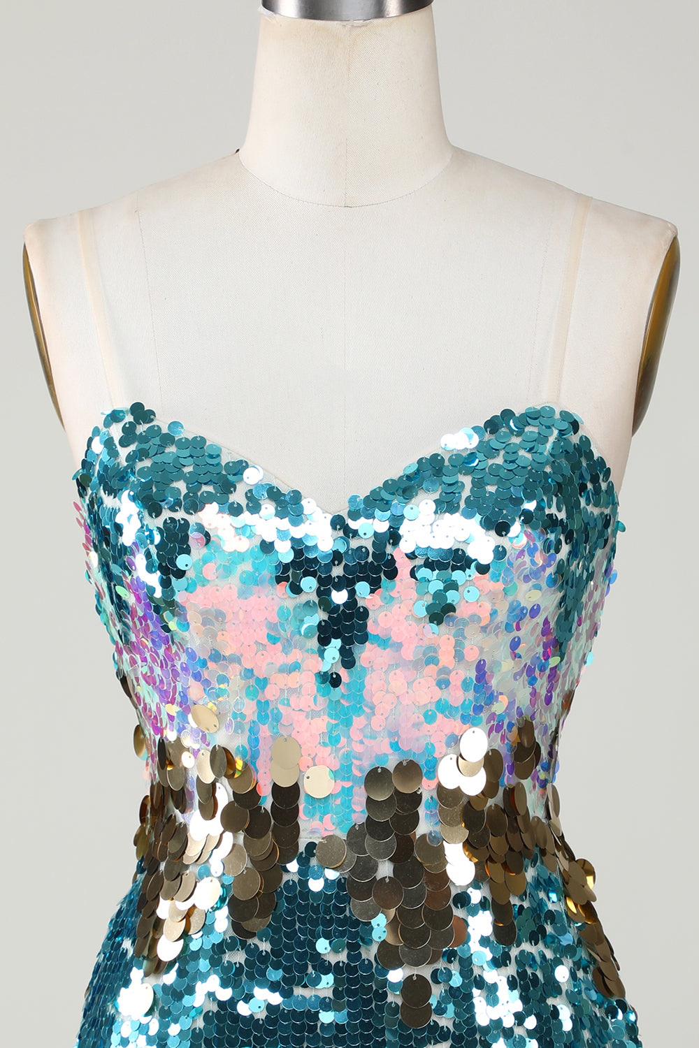 Sparkly Blue Sequined Tight Short Graduation Dress