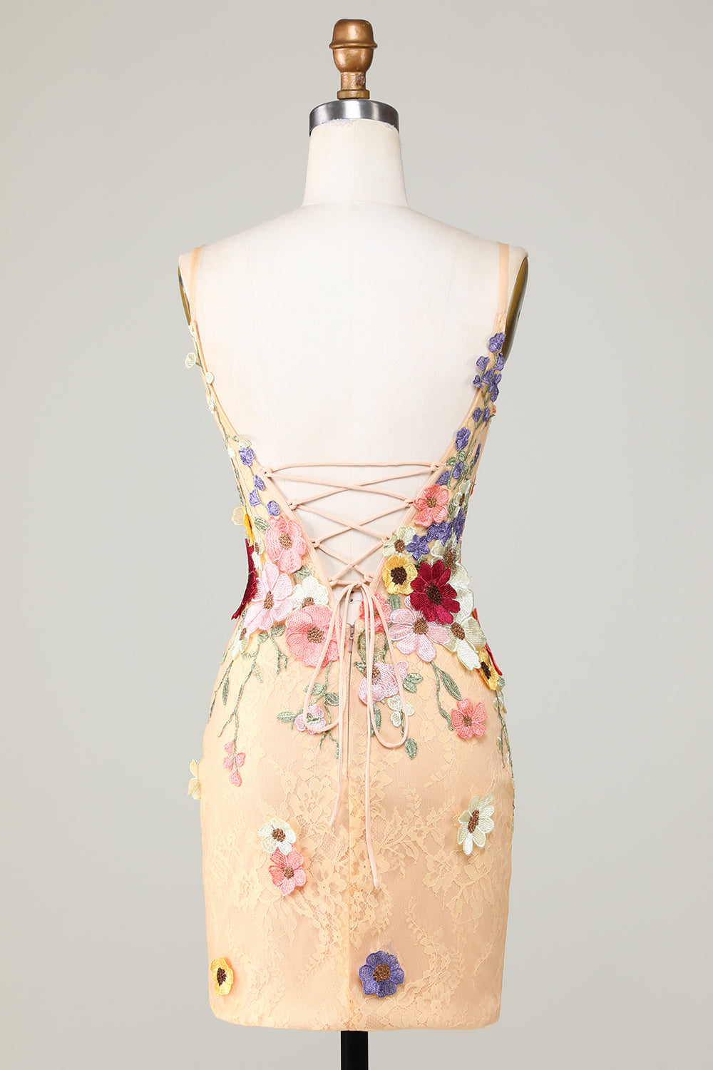 Bodycon Deep V-Neck Champagne Short Graduation Dress with Appliques