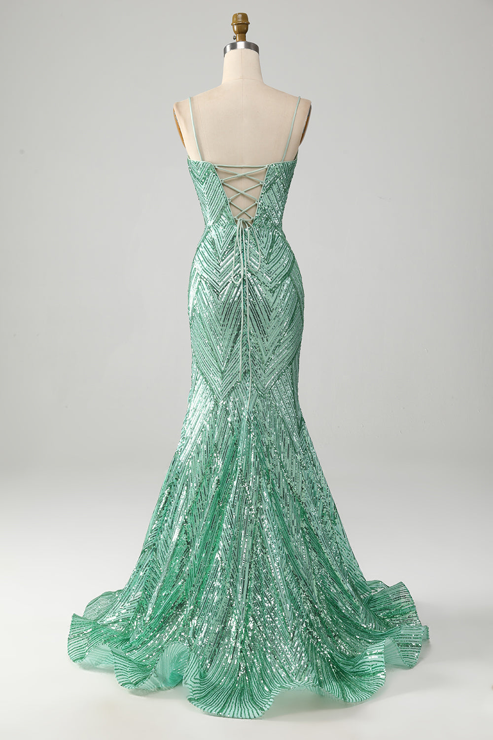 Sparkly Green Sequins Lace-Up Back Long Mermaid Prom Dress with Slit
